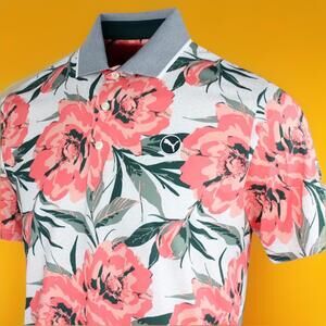 $75 Puma MATTR Beautiful Game Golf Polo White Glow / Red Fire Size XXL 628836